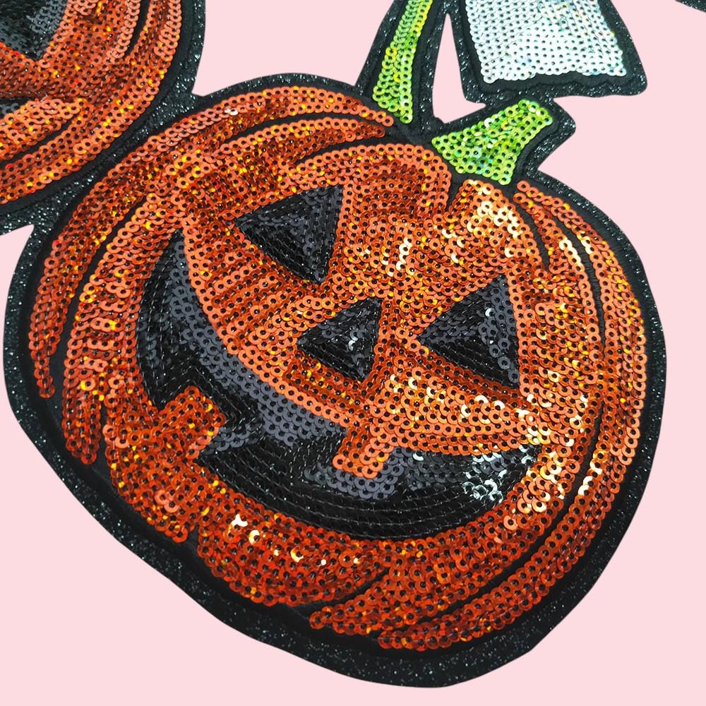 Halloween Pumpkin Cherry Bow Sequin Iron On Patch